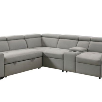 9219GY*SC 3-Piece Sectional with Adjustable Headrests, Pull-out Bed and Console