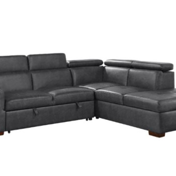 8567GY*SC 2-Piece Sectional with Pull-out Bed and Right Chaise with Hidden Storage, Adjustable Headrests