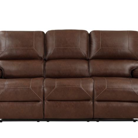 8549BRW-3 Double Reclining Sofa with Center Drop-Down Cup Holders, Receptacles and USB Ports