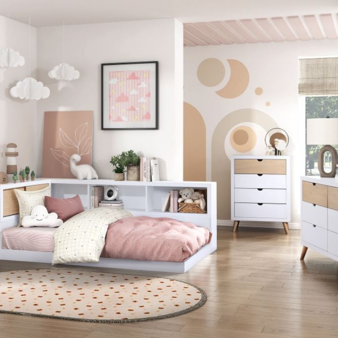 B2012BCT-1BC*5 5PC SETS Twin Bookcase Corner Bed