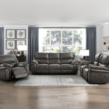 8517GRY*3PW 3pc Set: Sofa, Love, Chair (Power)