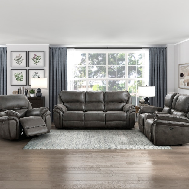 8517GRY*3PW 3pc Set: Sofa, Love, Chair (Power)