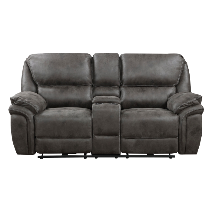 8517GRY-2PW Power Double Reclining Love Seat with Center Console