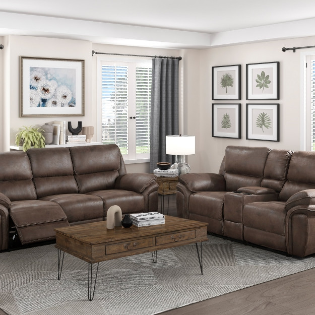 8517BRW*2 2PC SETS Double Reclining Sofa + Love Seat