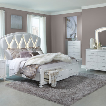 1436W-1*4 4PC SETS Queen Platform Bed with Footboard Storage