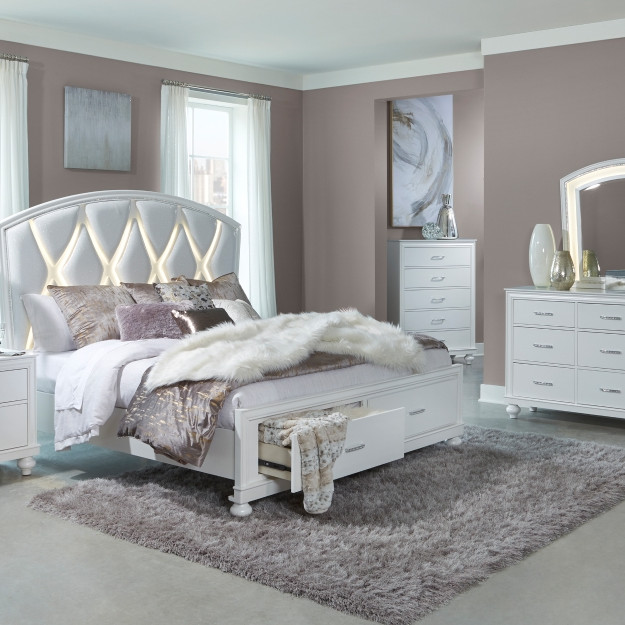 1436W-1*4 4PC SETS Queen Platform Bed with Footboard Storage