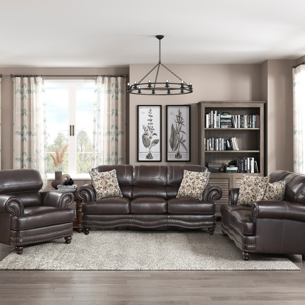 9268BRW*3 3PC SETS Sofa + Love Seat + Chair