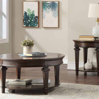 3681-01RD+04RD 2PC SETS Round Cocktail Table + Round End Table