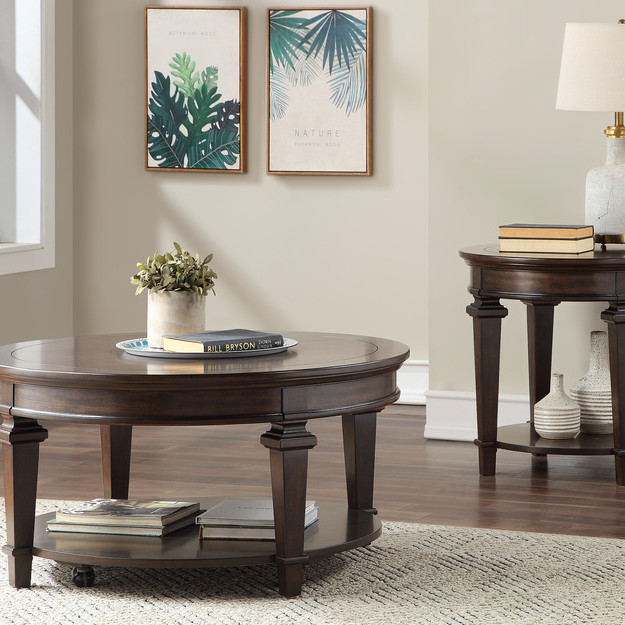 3681-01RD+04RD 2PC SETS Round Cocktail Table + Round End Table