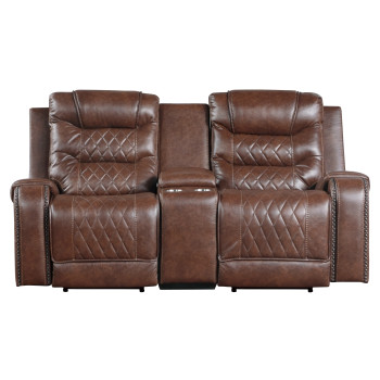 9405BR-2PW Power Double Reclining Love Seat with Center Console, Receptacles and USB Ports