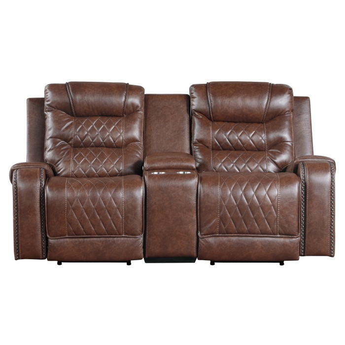 9405BR-2PW Power Double Reclining Love Seat with Center Console, Receptacles and USB Ports