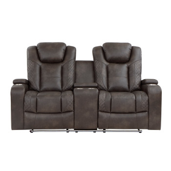 9211BRG-2PWH Power Double Reclining Love Seat with Center Console, Power Headrests, Storage Arms and Cup Holders