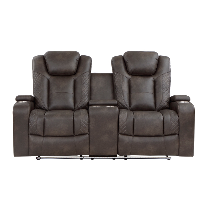 9211BRG-2PWH Power Double Reclining Love Seat with Center Console, Power Headrests, Storage Arms and Cup Holders