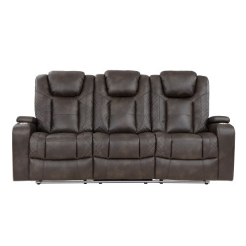 9211BRG-3PWH Power Double Reclining Sofa with Center Drop-Down Cup Holders, Power Headrests, Storage Arms and Cup holders
