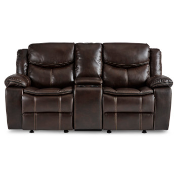 8230BRW-2 Double Glider Reclining Love Seat with Center Console