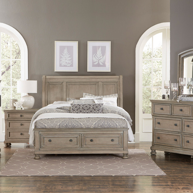 2259GY-1*4 4PC SETS Queen Platform Bed with Footboard Storage