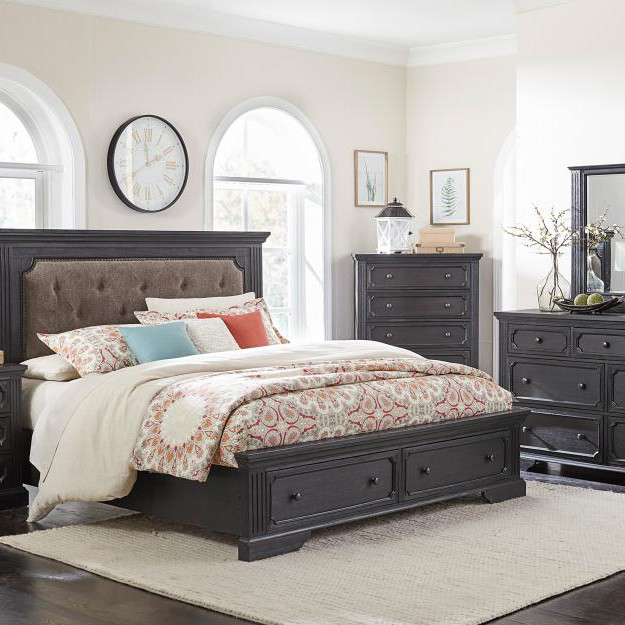 1647-1*4 4PC SETS Queen Platform Bed with Footboard Storage