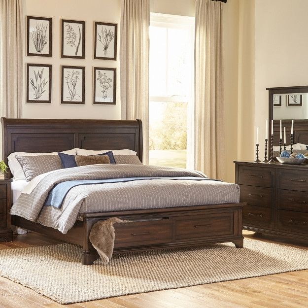 1406-1*4 4PC SETS Queen Platform Bed with Footboard Storage