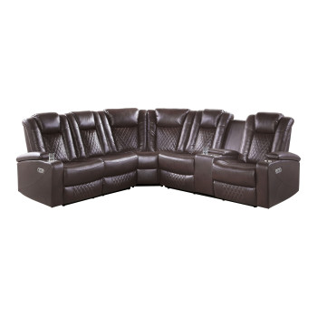 9366DB*SC 3-Piece Reclining Sectional with Drop-Down Cup Holders, Console, Power Headrests, Storage Arms, Cup holders and LED Lights