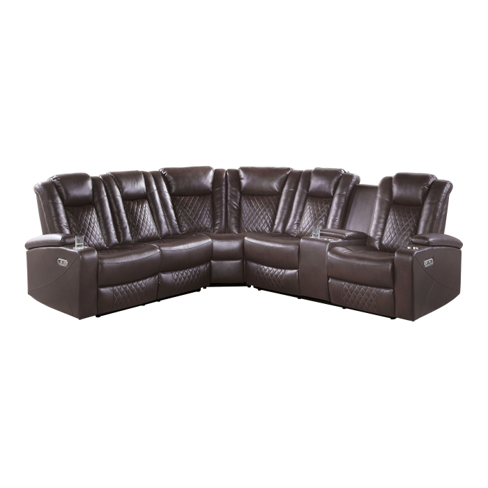 9366DB*SC 3-Piece Reclining Sectional with Drop-Down Cup Holders, Console, Power Headrests, Storage Arms, Cup holders and LED Lights