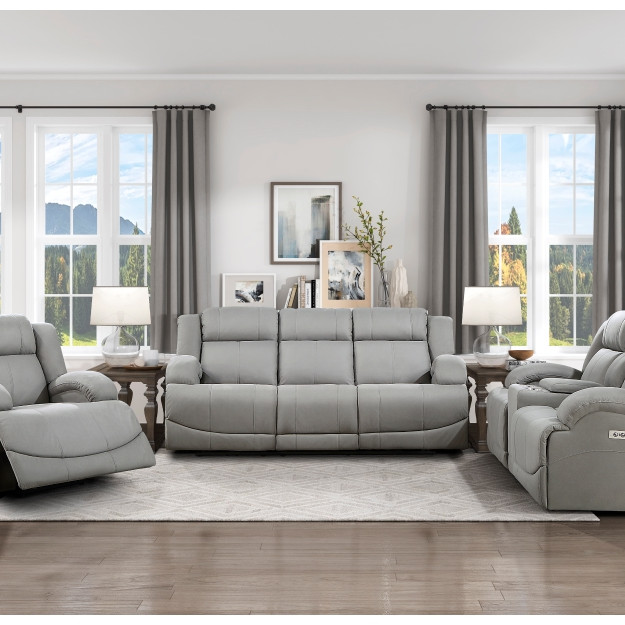 9207GRY*3PW 3PC Set: Sofa, Love, Chair (Power)