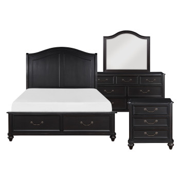 1420-1*4 4PC SETS Queen Platform Bed with Footboard Storage