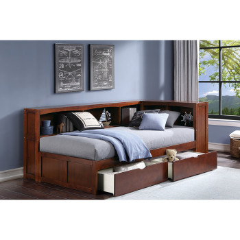 B2013BCDC-1BCT* Twin Bookcase Corner Bed with Storage Boxes