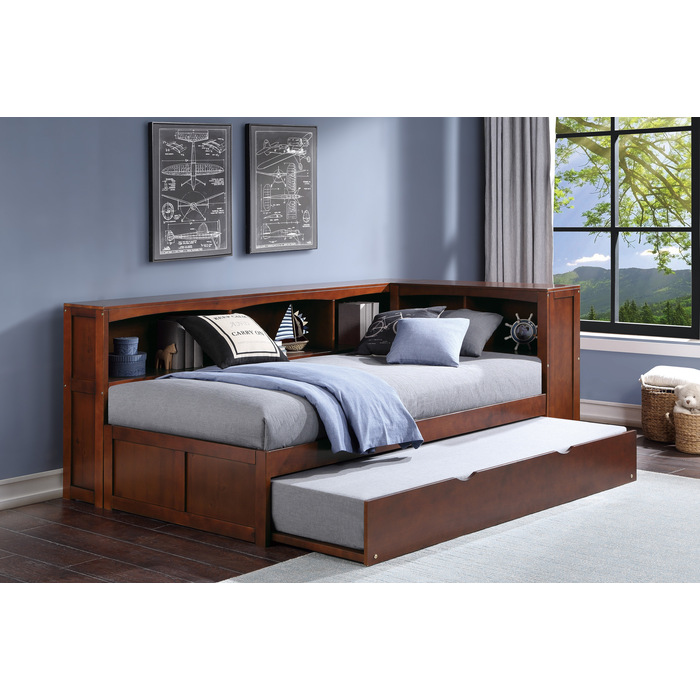 B2013BCDC-1BCR* Twin Bookcase Corner Bed with Twin Trundle