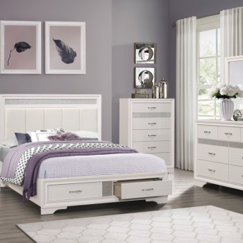 1505W-1*4 4PC SETS Queen Platform Bed with Footboard Storage