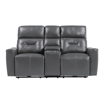 9446GY-2PW Power Double Reclining Love Seat with Center Console and USB ports