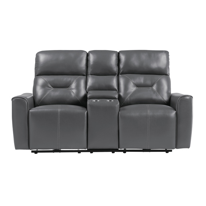 9446GY-2PW Power Double Reclining Love Seat with Center Console and USB ports