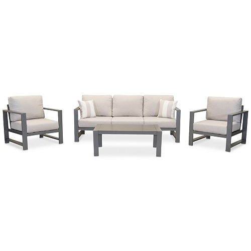 Aruba Grey Aluminum Outdoor 4-Pc. Seating Set with Sunbrella® Cushions
