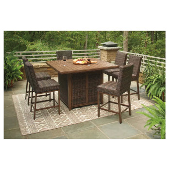 Ashley Furniture Paradise Trail Counter Height Fire Pit Bar Table with 6 Stools
