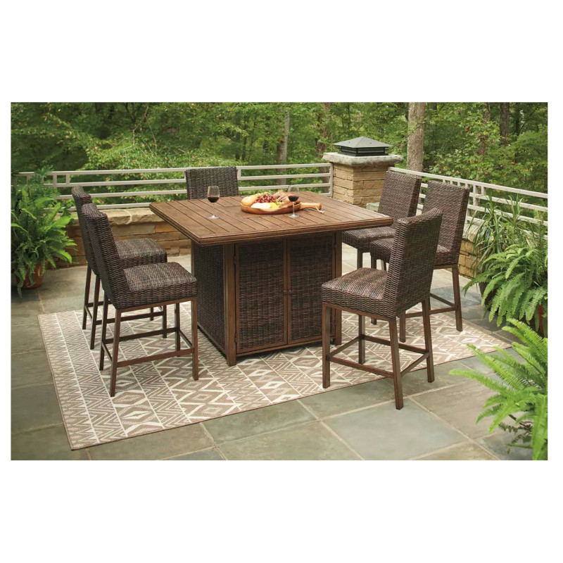 Ashley Furniture Paradise Trail Counter Height Fire Pit Bar Table with 6 Stools
