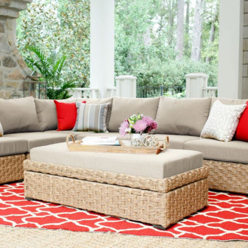 Eliza Sectional 7pc Seating Set Sunbrella Fabric Storage ottoman Cast Ash Color