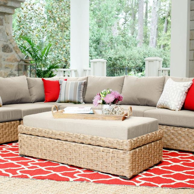 Eliza Sectional 7pc Seating Set Sunbrella Fabric Storage ottoman Cast Ash Color