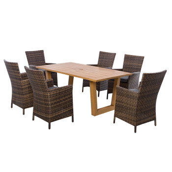 Alpine 7pc Outdoor Dining Set with Umbrella Whole Brown