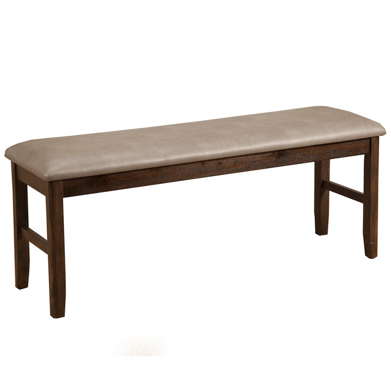 2929 Alpine Furniture 2929-03 Emery Dining Bench Distressed Walnut Finish Leatherette Seat