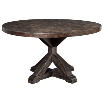 1468 Alpine Furniture 1468-25 Newberry Round Dining Table Salvaged Grey Acacia Pedestal Legs