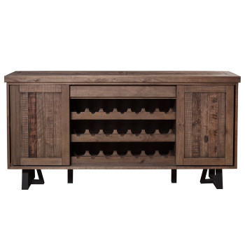 1568 Alpine Furniture 1568-06 Prairie Sideboard Wine Holder Sliding Doors Reclaimed Natural on Black Base