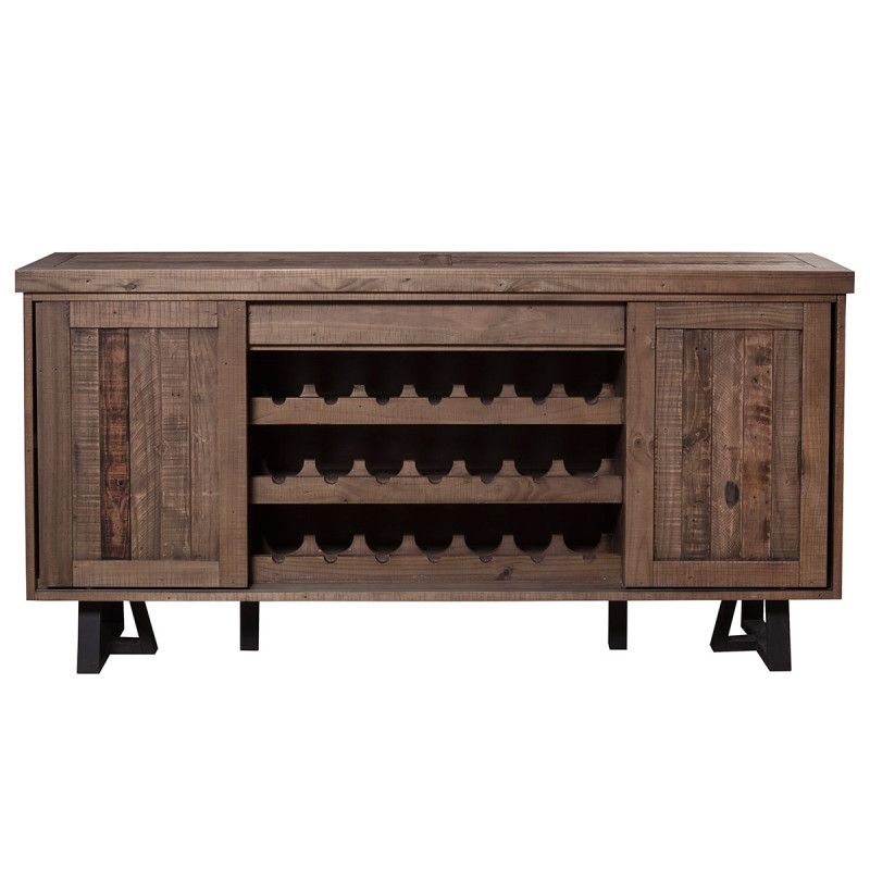 1568 Alpine Furniture 1568-06 Prairie Sideboard Wine Holder Sliding Doors Reclaimed Natural on Black Base