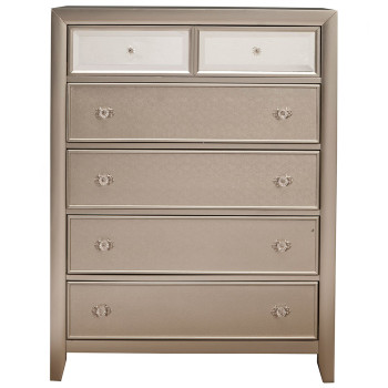 1519 Alpine Furniture 1519-05 Silver Dreams 5 Drawer Chest Mirror Textured Accents
