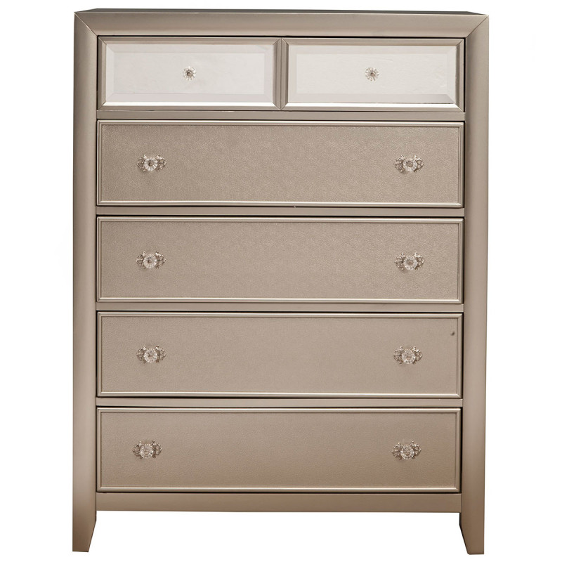 1519 Alpine Furniture 1519-05 Silver Dreams 5 Drawer Chest Mirror Textured Accents