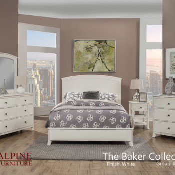 977-W Alpine Furniture 977-W-01Q Baker 4PC SETS Queen Panel Bed White Finish
