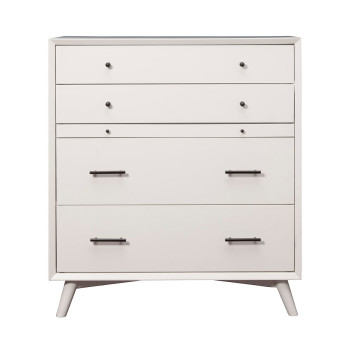 966-W Alpine Furniture 966-W-05 Flynn Mid Century Modern 4 Drawer Multifunction Chest Pull Out Workstation Tray White Finish