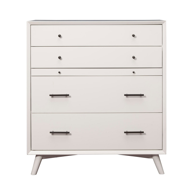 966-W Alpine Furniture 966-W-05 Flynn Mid Century Modern 4 Drawer Multifunction Chest Pull Out Workstation Tray White Finish
