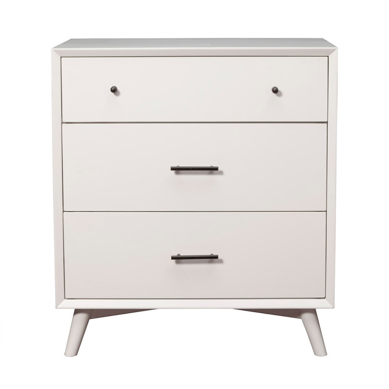 966-W Alpine Furniture 966-W-04 Flynn Mid Century Modern 3 Drawer Small Chest White Finish