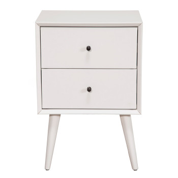 966-W Alpine Furniture 966-W-02 Flynn Mid Century Modern 2 Drawer Nightstand White Finish