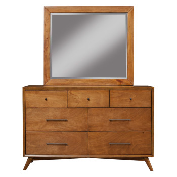 966 Alpine Furniture 966-03 Flynn Mid Century Modern 7 Drawer Dresser Acorn Finish