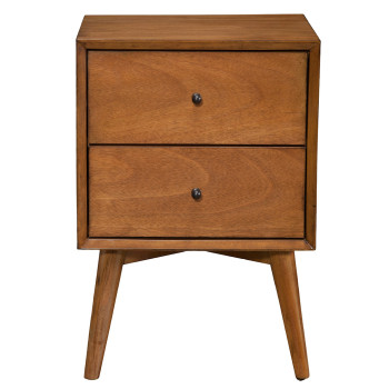 966 Alpine Furniture 966-02 Flynn Mid Century Modern 2 Drawer Nightstand Acorn Finish